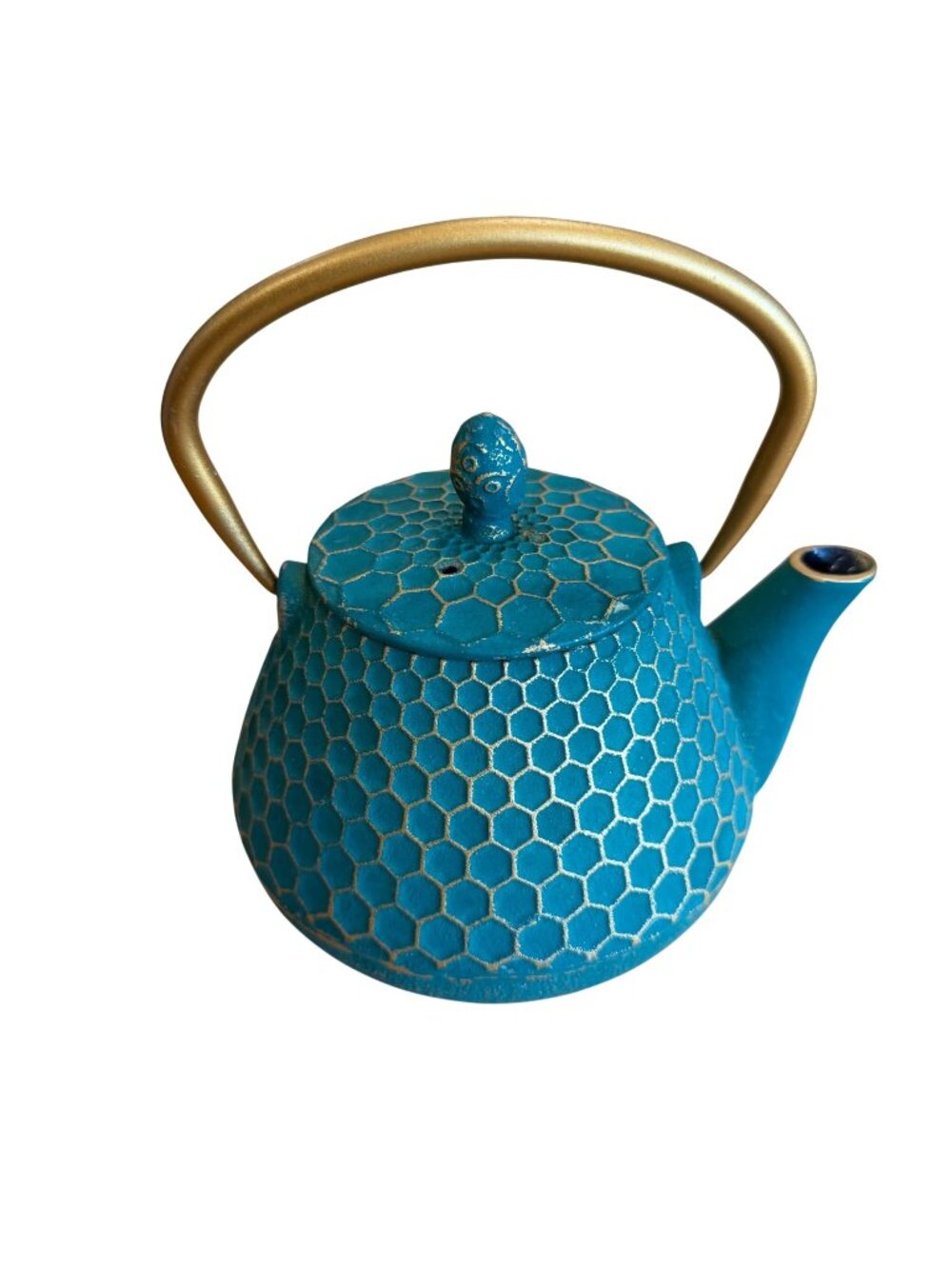 Cast Iron Teapot Green Gold Honeycomb Kettle With Handle Kitchen Decor